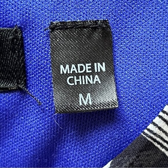 Dex Hi Low Dress Chevron Key Hole Back Lined Striped Blue Red Black Party Sz M - Picture 4 of 15